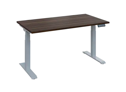 Fleximax 28-14 výškově nastavitelný stůl, kovová podnož stříbrná, deska 25 mm, široký 1400 mm, ořech královský